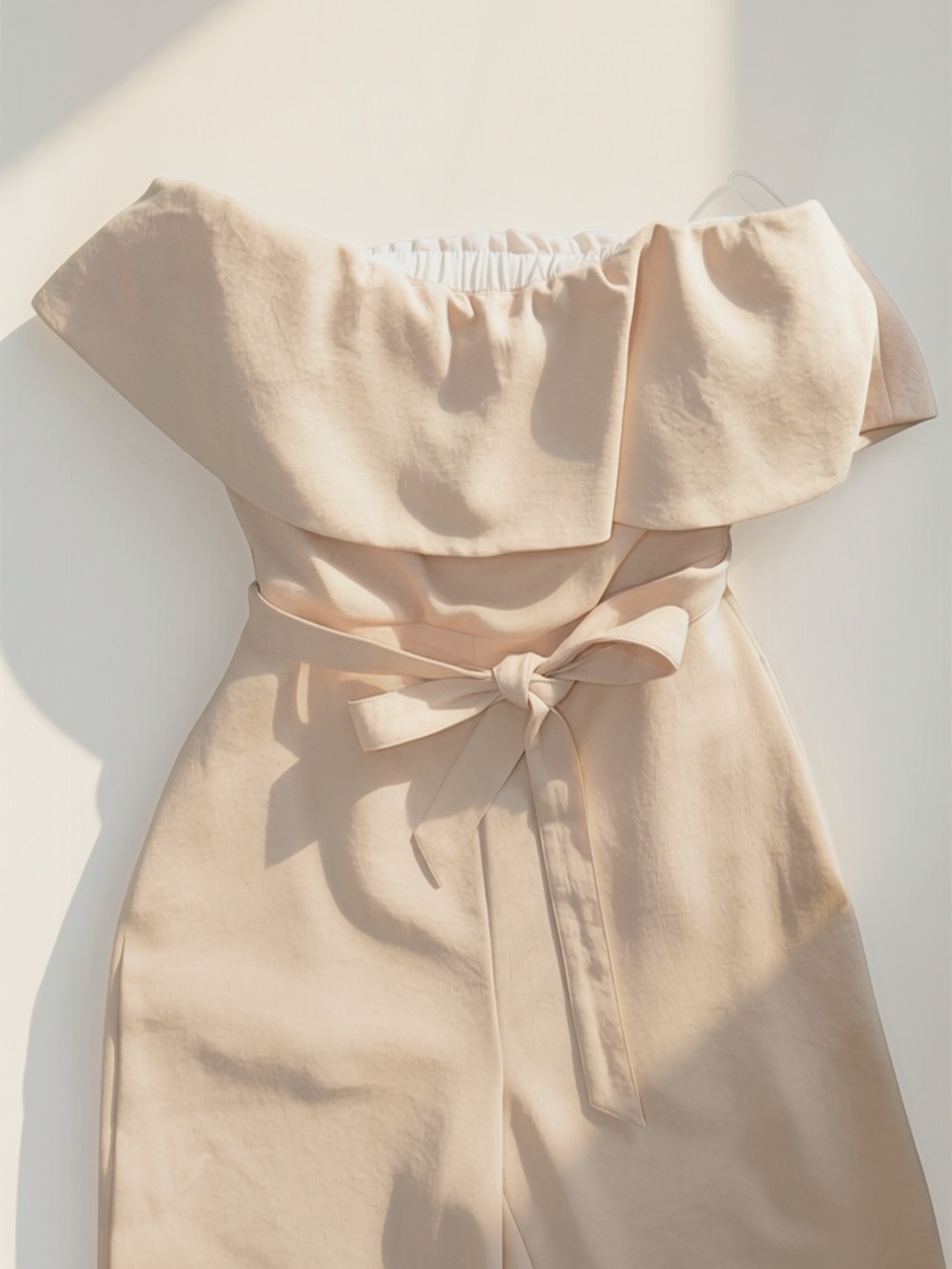 Babaton Blush Beige Strapless Wide Leg Jumpsuit | Size 4 | Balletcore Coquette - Picture 4 of 7